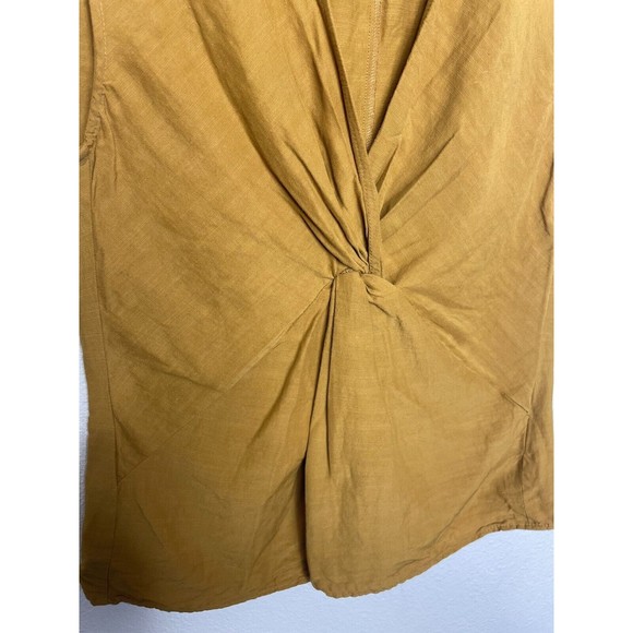 Zara Woman Sz 5 Knotted V-Neck Top Mustard Yellow Sleeveless Linen Cotton Blend - Picture 8 of 16